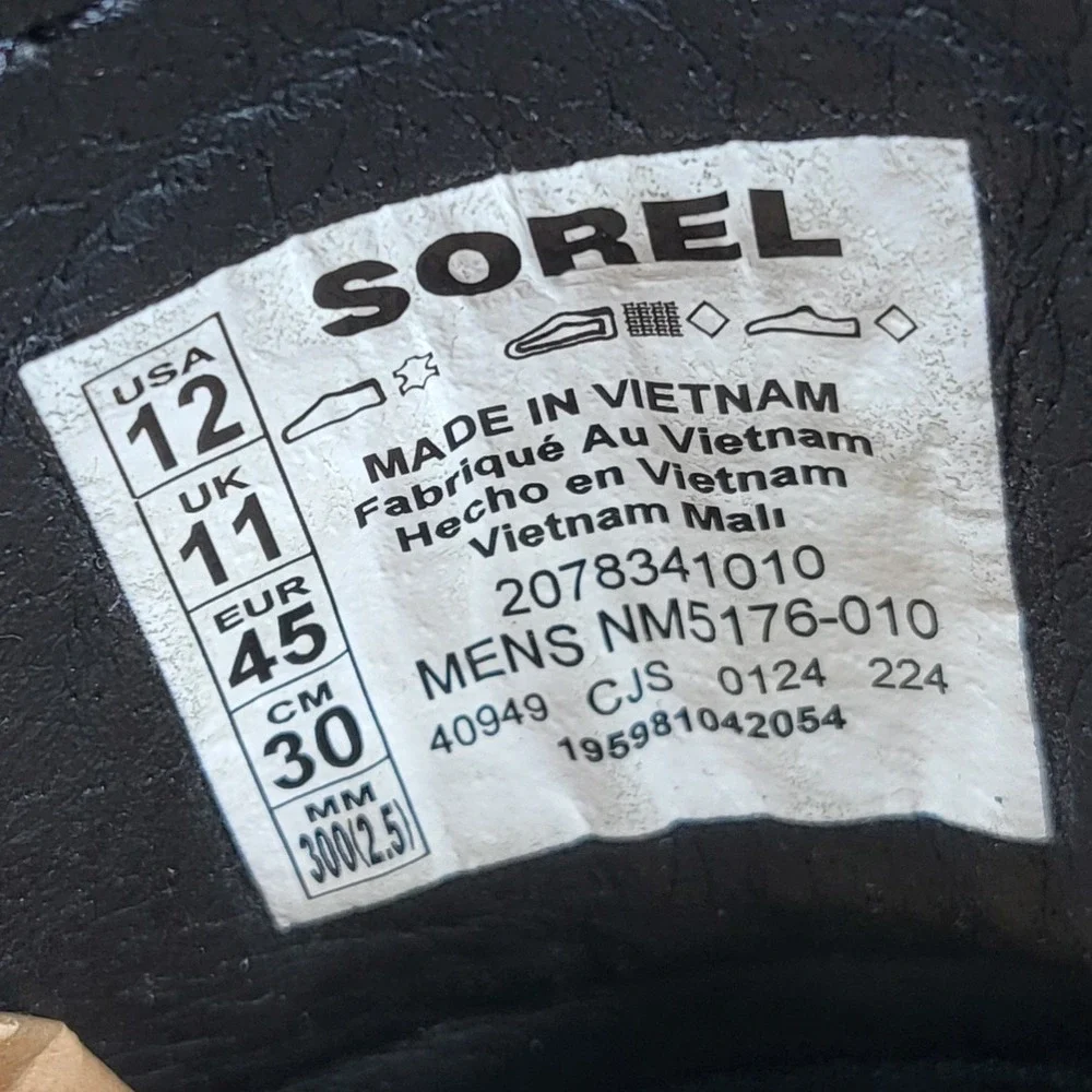 SOREL Mens Slabtown 62 Waterproof Black Full Grain Leather Plain Toe Boots Sz 12